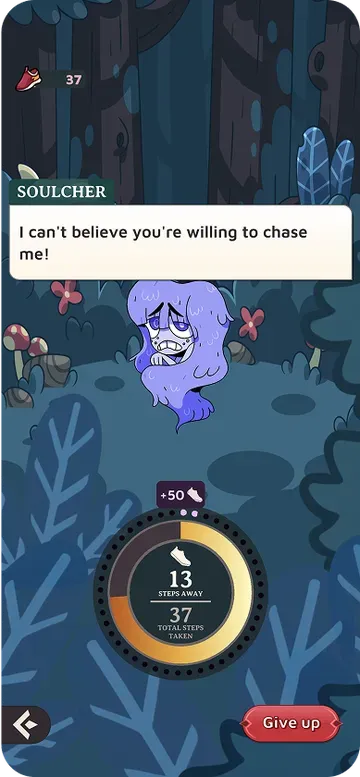 Monster Walk screenshot: chasing Soulcher with your steps