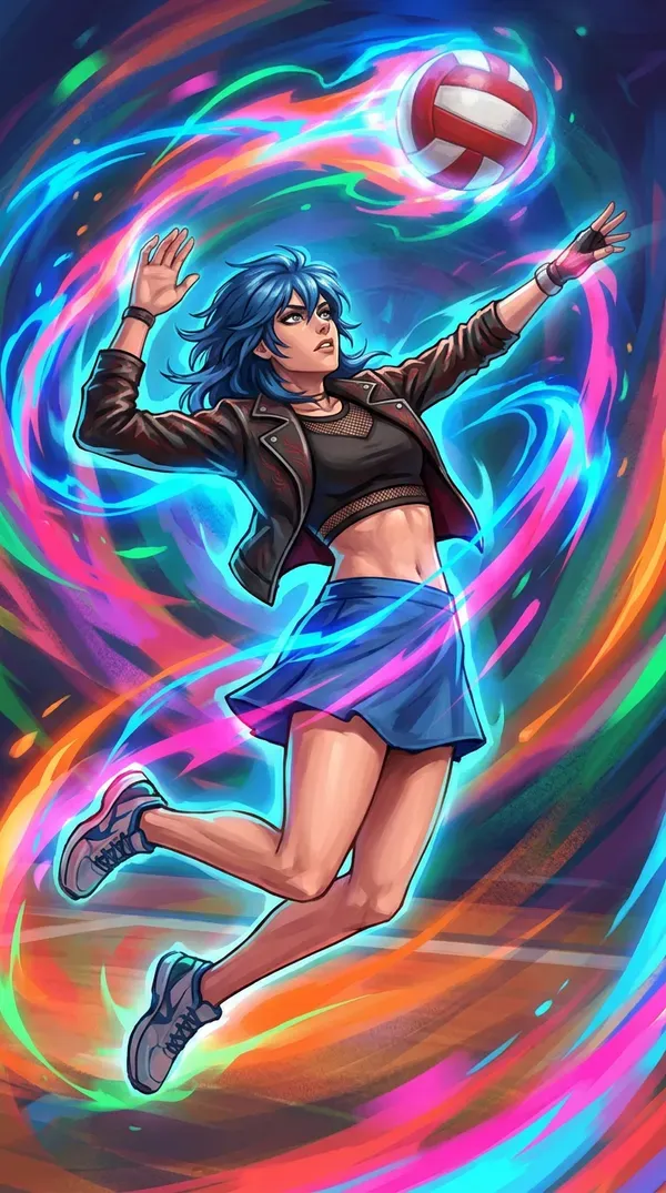 Pulse Match companion Anna spiking a volleyball